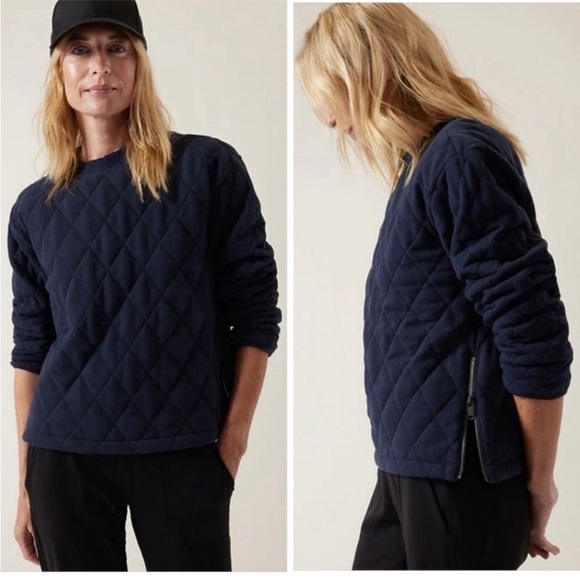 NWT! Athleta Navy Blue Retroplush Quilted Crewneck Sweatshirt- Size XS - Picture 5 of 6